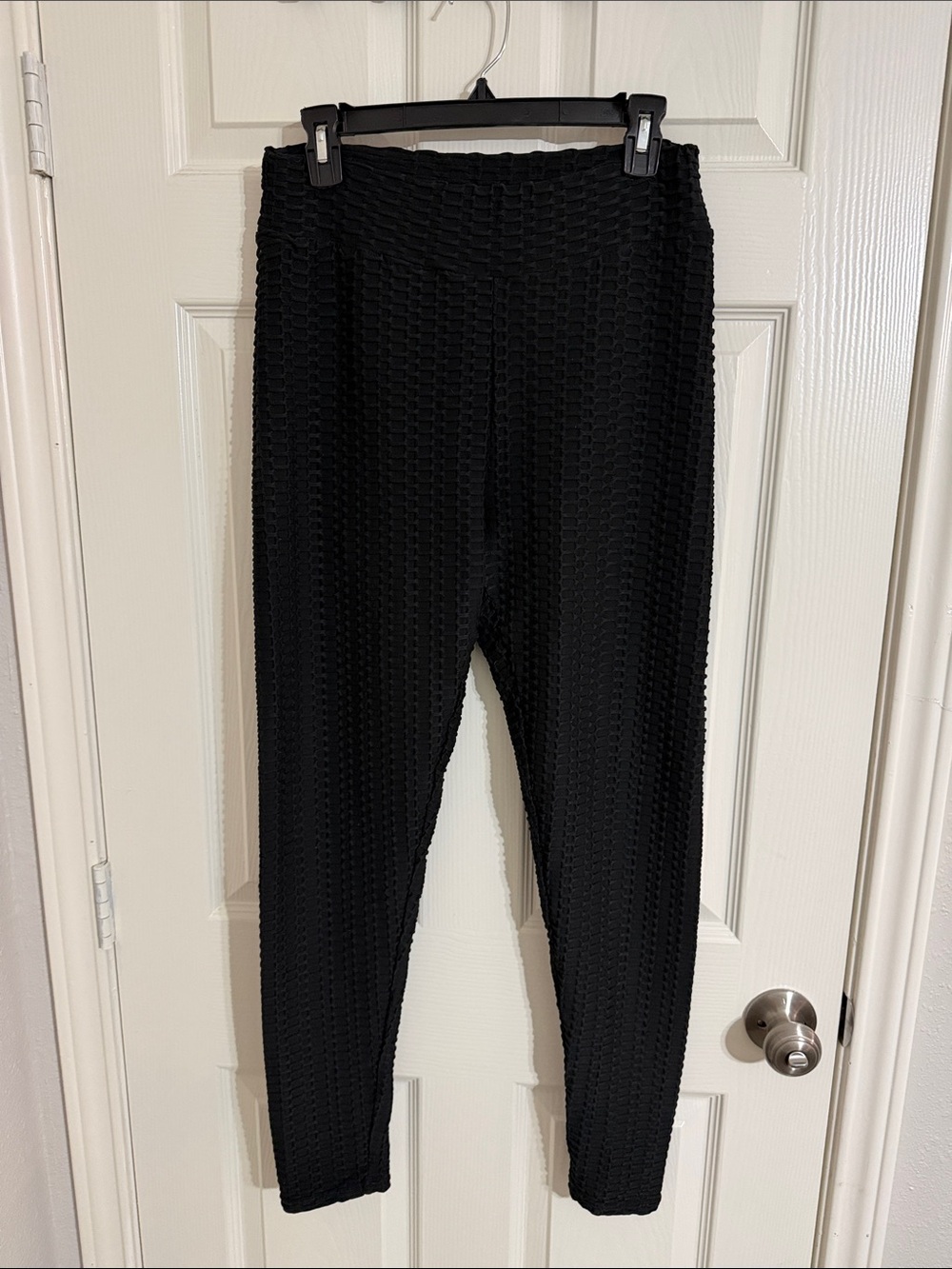 Source Unknown Black Waffle-Textured High-Waist Leggings